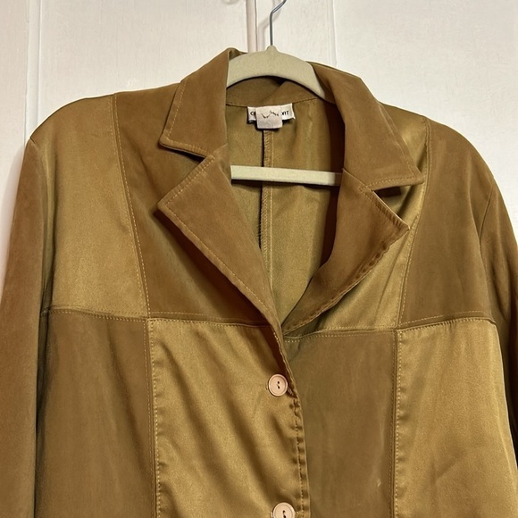 Caren Sport Patchwork Faux Suede Western Button Up Long Sleeve Shirt Top 1X - Picture 5 of 10